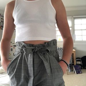 zara plaid paperbag waist pants